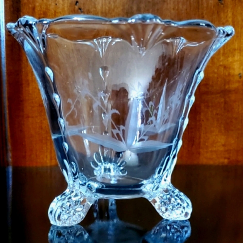 Vntg 4" Paden City Glass Crow's Foot Clear Mayonnaise Bowl